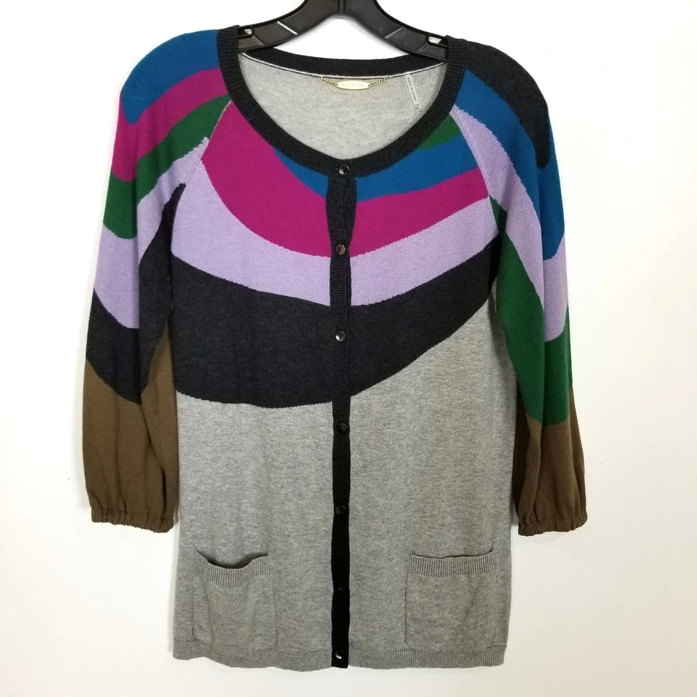 One Girl Who Women Multicolor Cotton Cashmere Cardigan Sweater Sz M Button ‎ Up